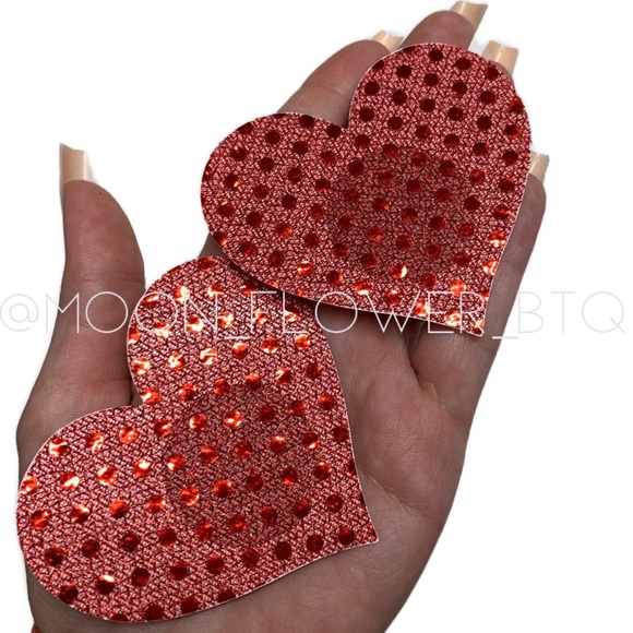 Red Lace Polka Dot Heart Breast Petal Pasties - Picture 5 of 8